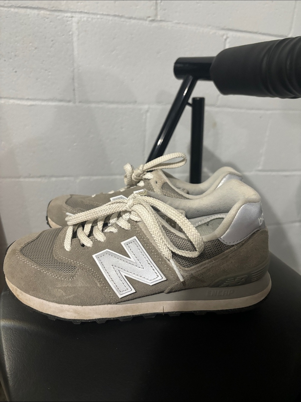 New Balance women Taupe and White Lace-Up Sneakers